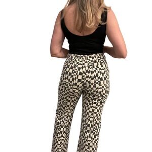Shop Stevie Mod Geometric Print Pants M Black Cream High Rise Retro 97% Cotton